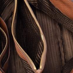 Pre Owned Prada Brown Vitello Daino Leather Middle Zip Tote