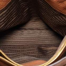 Pre Owned Prada Brown Vitello Daino Leather Middle Zip Tote
