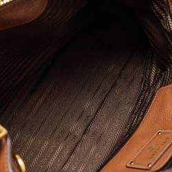 Pre Owned Prada Brown Vitello Daino Leather Middle Zip Tote