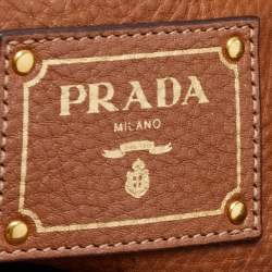 Pre Owned Prada Brown Vitello Daino Leather Middle Zip Tote