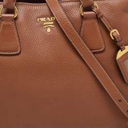 Pre Owned Prada Brown Vitello Daino Leather Middle Zip Tote