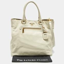 Prada Off White Leather Front Pocket Tote