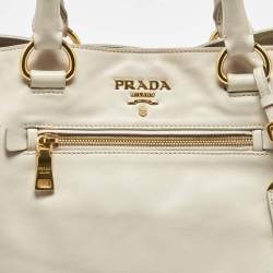 Prada Off White Leather Front Pocket Tote