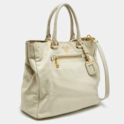Prada Off White Leather Front Pocket Tote