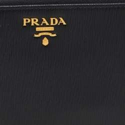Pre Owned Prada Black Move Leather Zip Around Continental Wallet