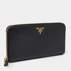 Pre Owned Prada Black Move Leather Zip Around Continental Wallet