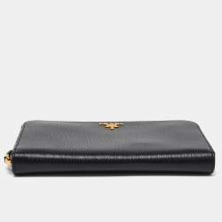 Pre Owned Prada Black Move Leather Zip Around Continental Wallet