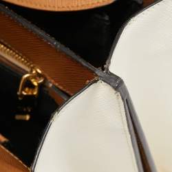 Prada Tan/Black Saffiano Lux Leather Turnlock Box Tote