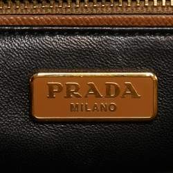 Prada Tan/Black Saffiano Lux Leather Turnlock Box Tote