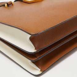 Prada Tan/Black Saffiano Lux Leather Turnlock Box Tote