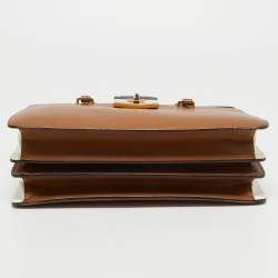 Prada Tan/Black Saffiano Lux Leather Turnlock Box Tote