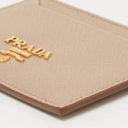 مملوكة مسبقًا Prada Beige Saffiano Metal Leather Card Holder