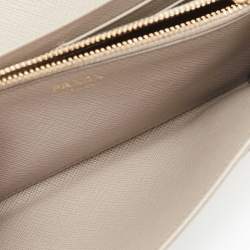 Prada Beige Saffiano Lux Leather Flap Continental Wallet