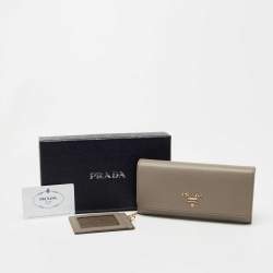 Prada Beige Saffiano Lux Leather Flap Continental Wallet