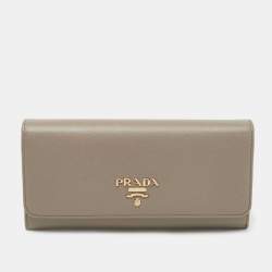 Prada Beige Saffiano Lux Leather Flap Continental Wallet