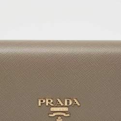 Prada Beige Saffiano Lux Leather Flap Continental Wallet