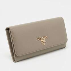 Prada Beige Saffiano Lux Leather Flap Continental Wallet