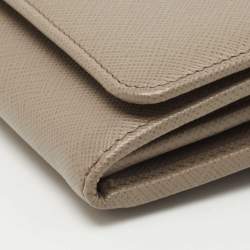 Prada Beige Saffiano Lux Leather Flap Continental Wallet