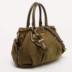 Pre Owned Prada Olive Green Nylon and Leather Satchel