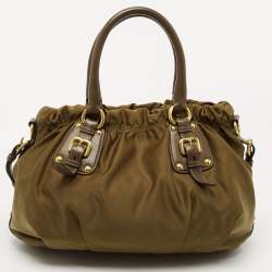 Pre Owned Prada Olive Green Nylon and Leather Satchel