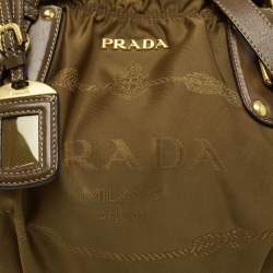 Pre Owned Prada Olive Green Nylon and Leather Satchel