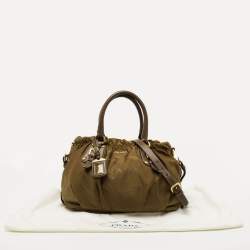Pre Owned Prada Olive Green Nylon and Leather Satchel