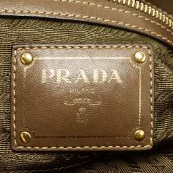 Pre Owned Prada Olive Green Nylon and Leather Satchel