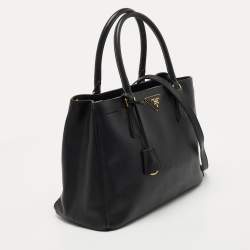 Pre Owned Prada Black Saffiano Lux Leather Medium Galleria Zip Tote