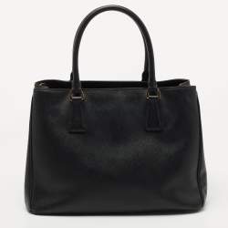 Pre Owned Prada Black Saffiano Lux Leather Medium Galleria Zip Tote