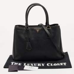 Pre Owned Prada Black Saffiano Lux Leather Medium Galleria Zip Tote