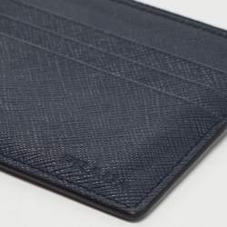 Prada Blue Saffiano Leather Zip Card Holder