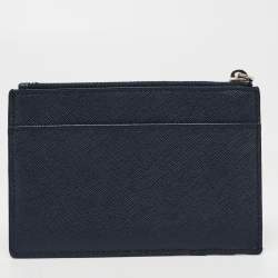 Prada Blue Saffiano Leather Zip Card Holder