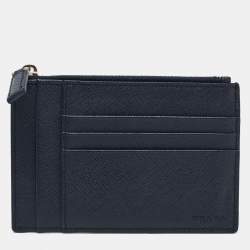 Prada Blue Saffiano Leather Zip Card Holder