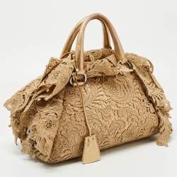Pre Owned Prada Gold Lace Pizzo S Bowler Bag