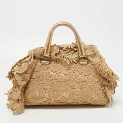 Pre Owned Prada Gold Lace Pizzo S Bowler Bag