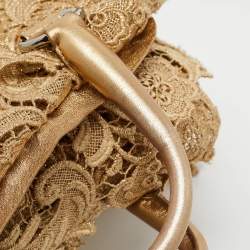 Pre Owned Prada Gold Lace Pizzo S Bowler Bag
