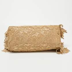 Pre Owned Prada Gold Lace Pizzo S Bowler Bag