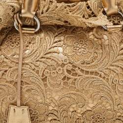 Pre Owned Prada Gold Lace Pizzo S Bowler Bag