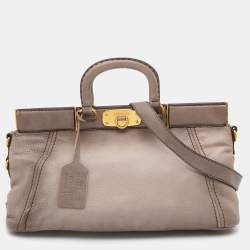 Prada  Light Grey Leather Shopper Tote