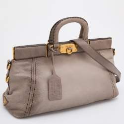 Prada  Light Grey Leather Shopper Tote