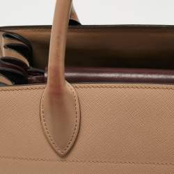 Pre Owned Prada Beige Saffiano Leather Bibliotheque Tote