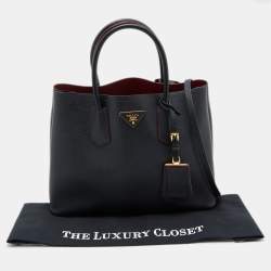 Pre Owned Prada Black Saffiano Cuir Leather Medium Double Handle Tote