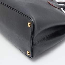 Pre Owned Prada Black Saffiano Cuir Leather Medium Double Handle Tote