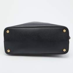 Pre Owned Prada Black Saffiano Cuir Leather Medium Double Handle Tote