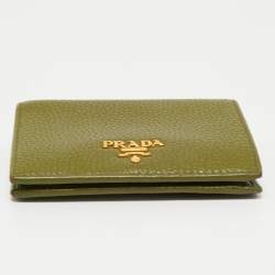Pre Owned Prada Green Daino Leather Bifold Card Case