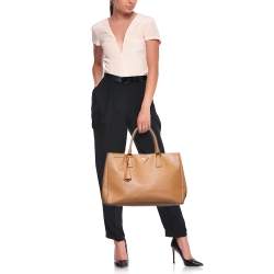 Pre Owned Prada Tan Saffiano Lux Leather Large Gardener's Tote