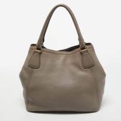 Pre Owned Prada Grey Vitello Daino Leather Sacca 2 Manici Tote