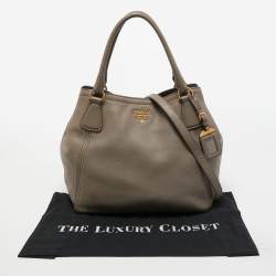 Pre Owned Prada Grey Vitello Daino Leather Sacca 2 Manici Tote