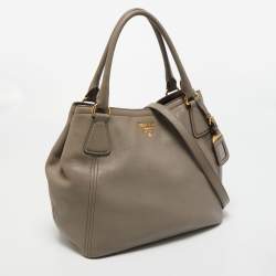 Pre Owned Prada Grey Vitello Daino Leather Sacca 2 Manici Tote