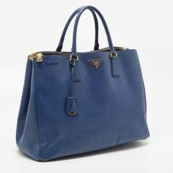Pre Owned Prada Blue Saffiano Leather Large Double Zip Tote